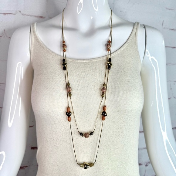 18 Inch Puffy Hearts and Beads Double Strand Gold Plated Island Necklace - Picture 8 of 15